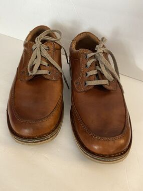 Mens Rockport Brown Leather Sz 10 Tie Trutech Full Arch Support Vibram Oxford
